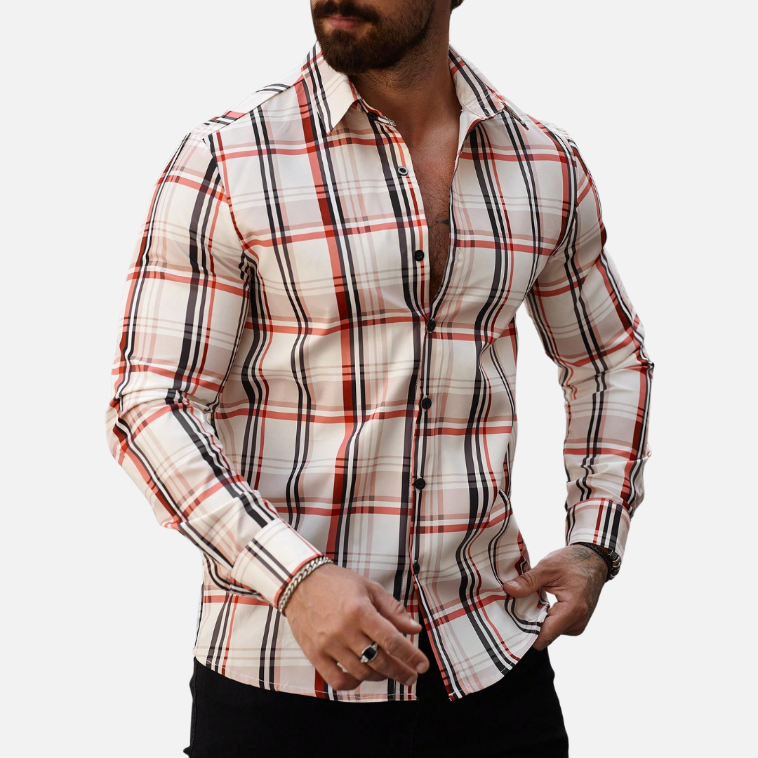 Avero AV29 – Camisa a Cuadros de Manga Larga para Hombre