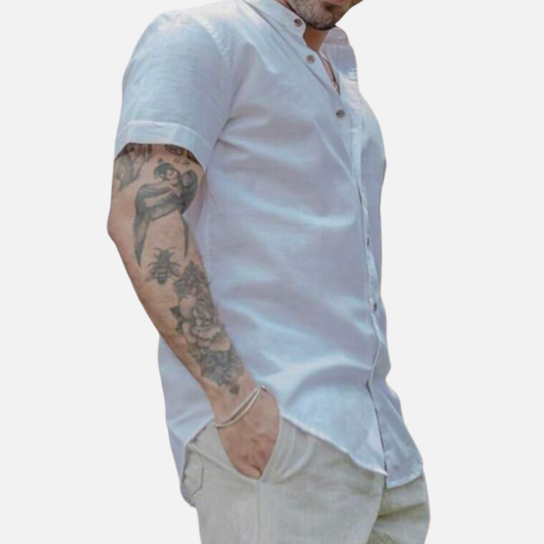 Avero AV27 – Camisa de Lino de Manga Corta para Hombre