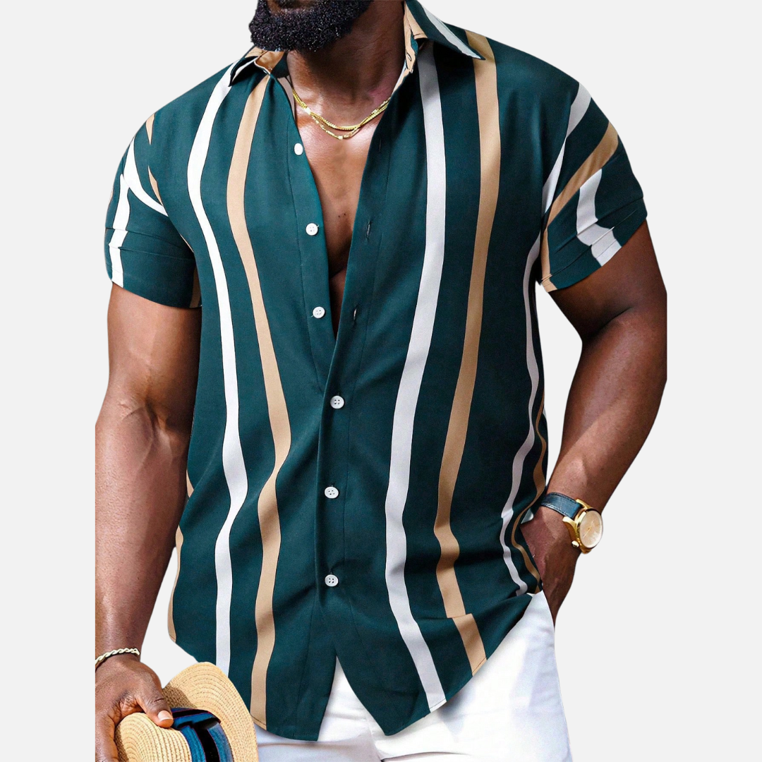 Avero AV95 – Camisa Rayada de Manga Corta para Hombre – Colección Manfinity Homme