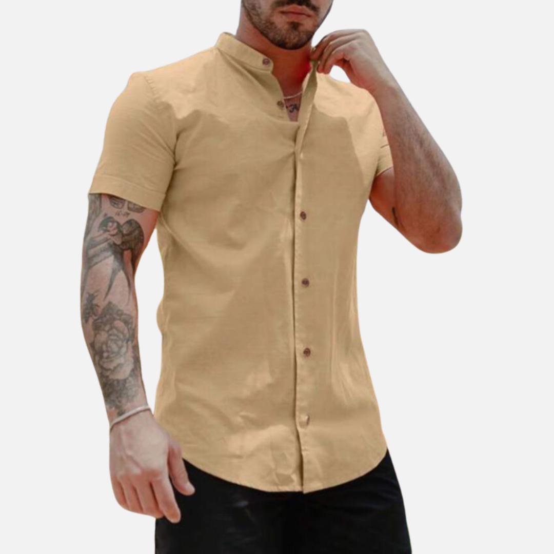 Avero AV27 – Camisa de Lino de Manga Corta para Hombre
