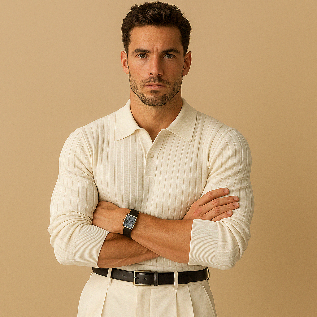 Camiseta Polo de Hombre Lujo con Escote en V