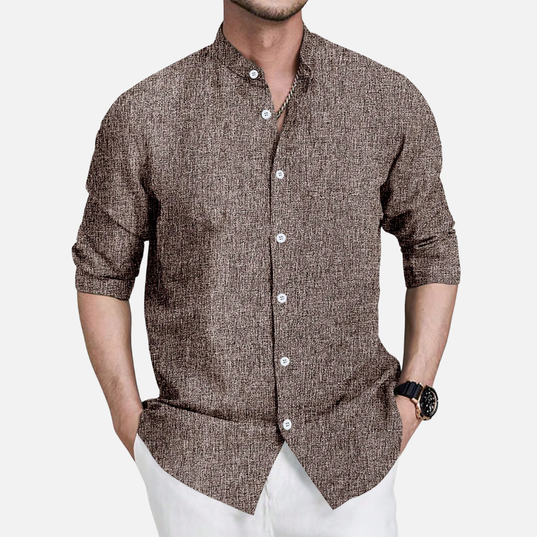 Avero AV28 – Camisa de Manga Larga con Cuello Mao para Hombre
