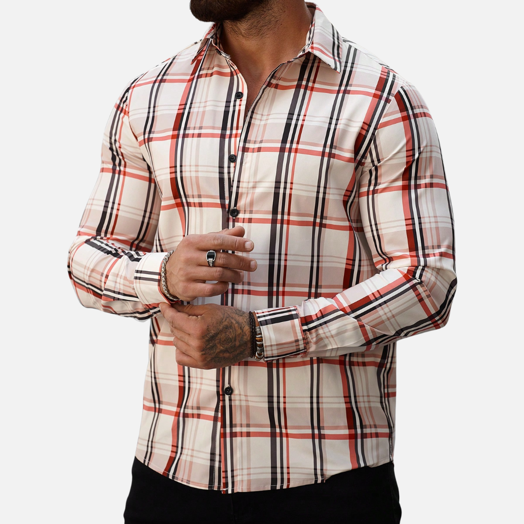 Avero AV29 – Camisa a Cuadros de Manga Larga para Hombre