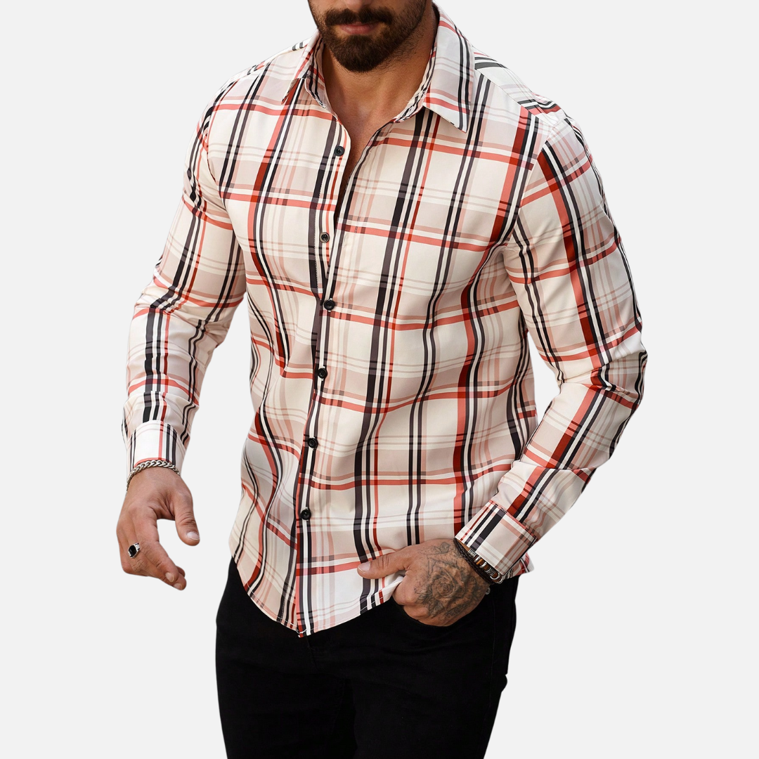 Avero AV29 – Camisa a Cuadros de Manga Larga para Hombre