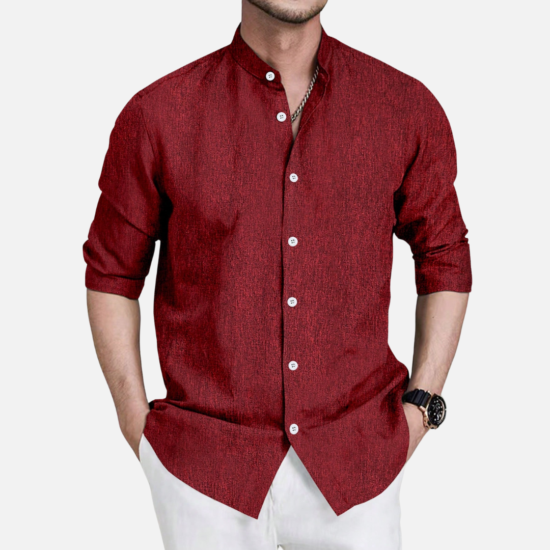 Avero AV28 – Camisa de Manga Larga con Cuello Mao para Hombre