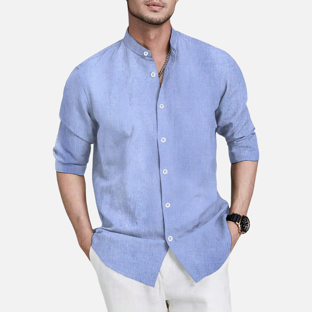 Avero AV28 – Camisa de Manga Larga con Cuello Mao para Hombre