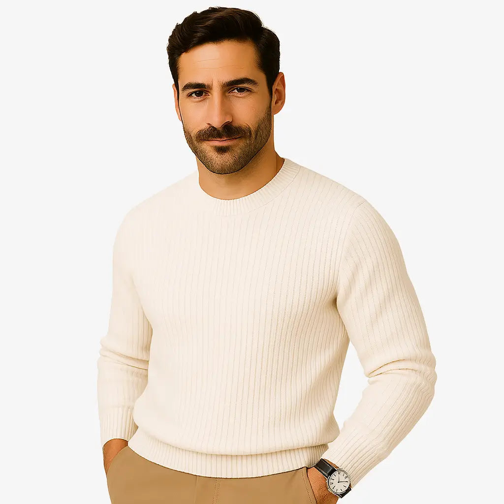 Suéter Masculino de Tejido Grueso en Lana y Algodón