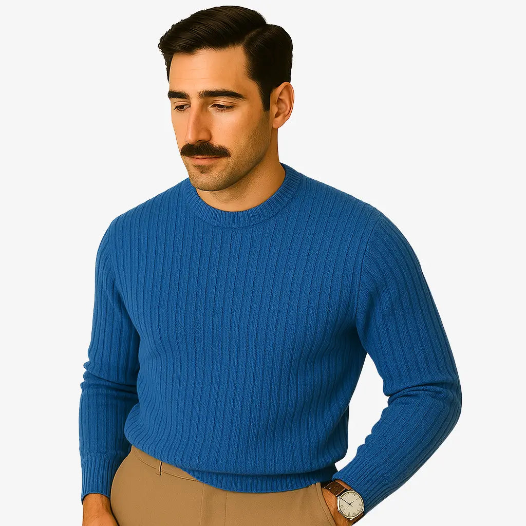 Suéter Masculino de Tejido Grueso en Lana y Algodón