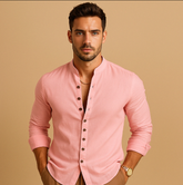 La Camisa de Lino de Hombre de Manga Larga con Botones