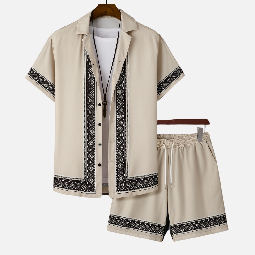 Avero AV38 – Conjunto Camisa y Short con Estampa Geométrica para Hombre