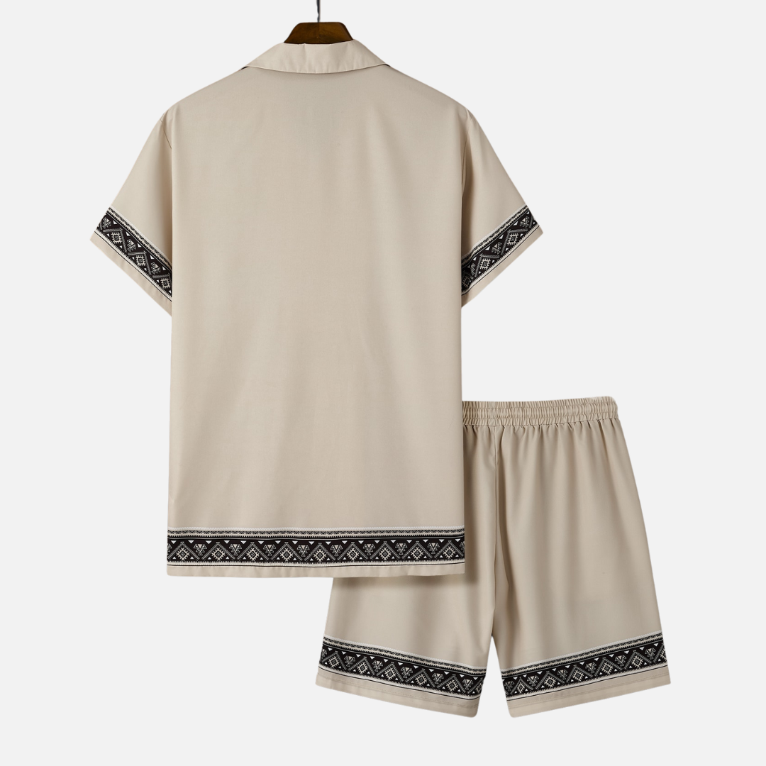 Avero AV38 – Conjunto Camisa y Short con Estampa Geométrica para Hombre